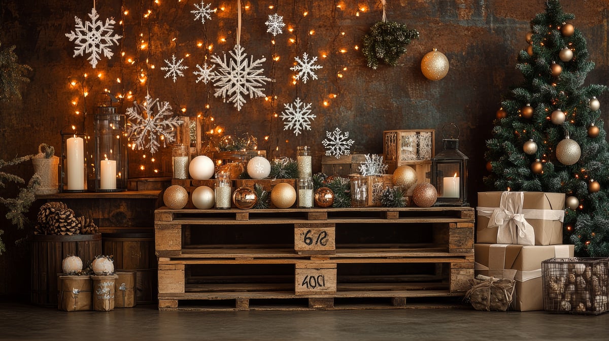 December Holiday Decorations with Wood Pallets